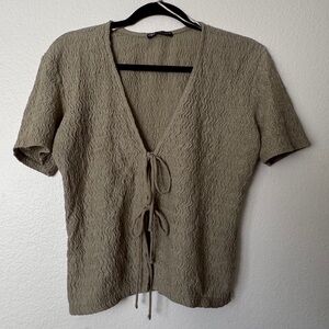 Zara Olive Textured Tie-Front Top